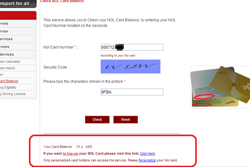 NOL card check Dubai